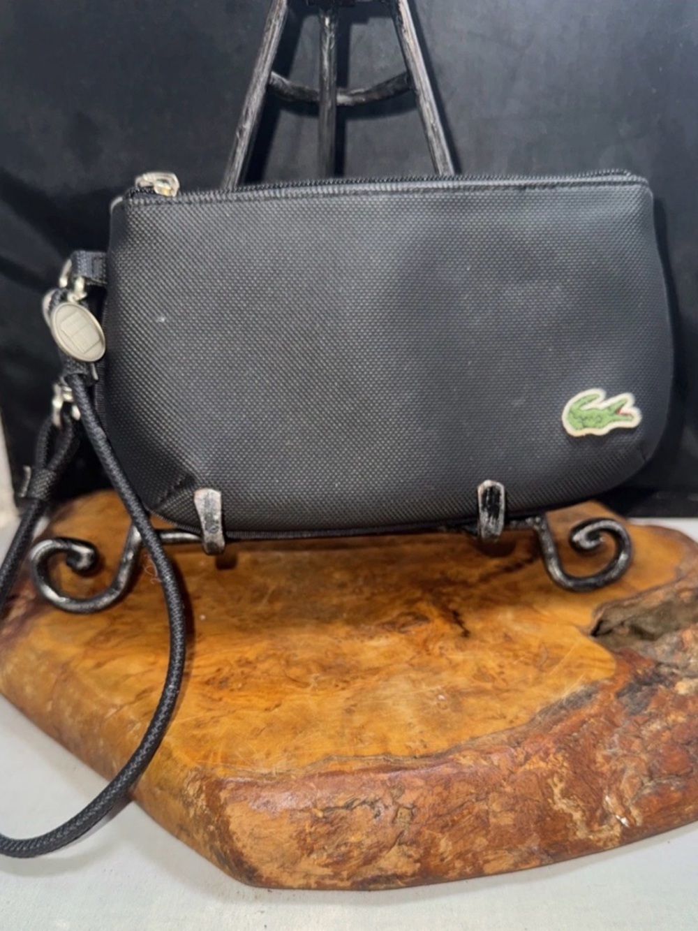 Lacoste Black Wristlet with Green Crocodile Patch